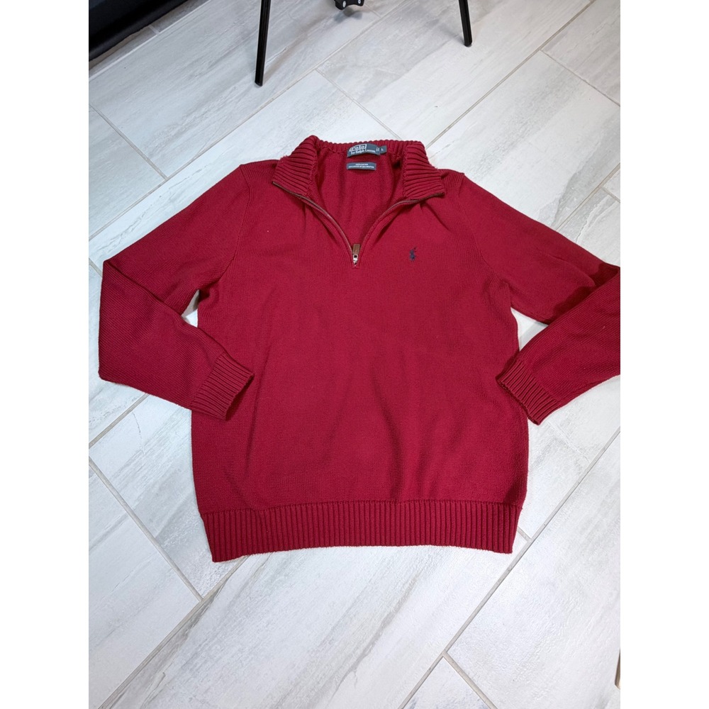 Polo Ralph Lauren Red Quarter Zip Cotton Sweater Mens Large Pony Logo
